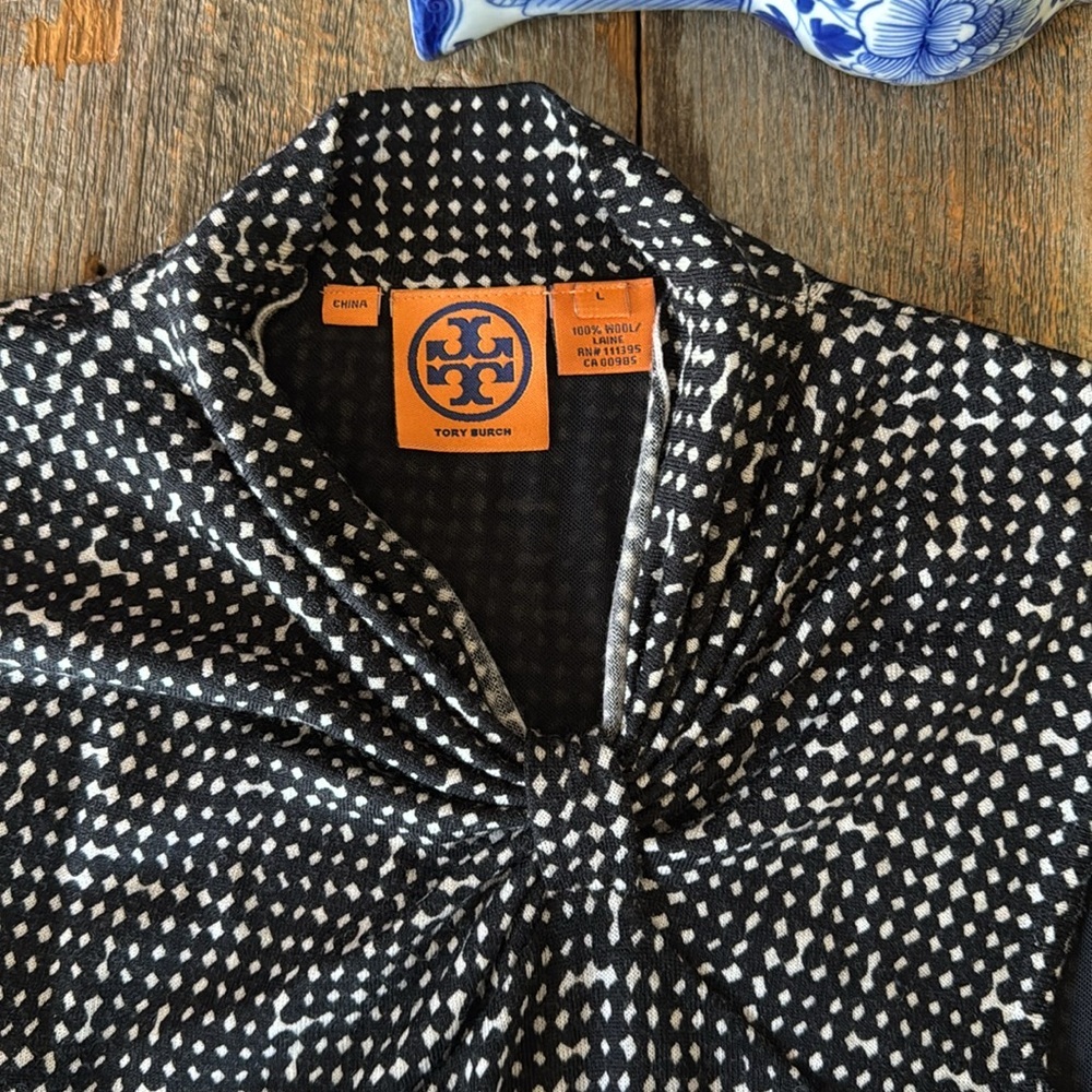 Tory Burch Black and Cream Sleeveless Wool Jersey Dress Size Large - Picture 2 of 13